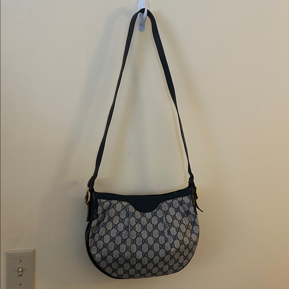 Gucci GG Monogram Supreme Purse Crossbody Bag Vintage Navy Italian Leather - Picture 12 of 17